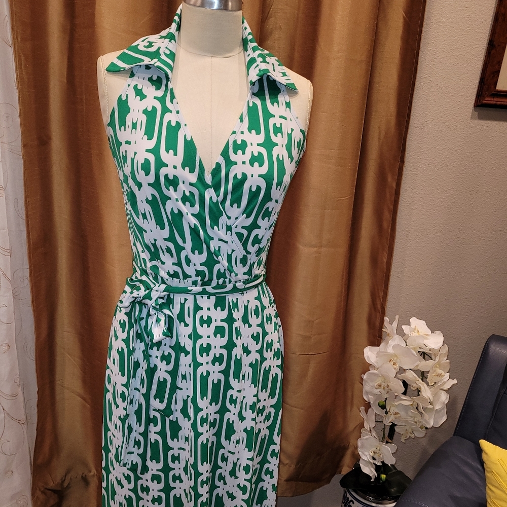 White & green midi dress